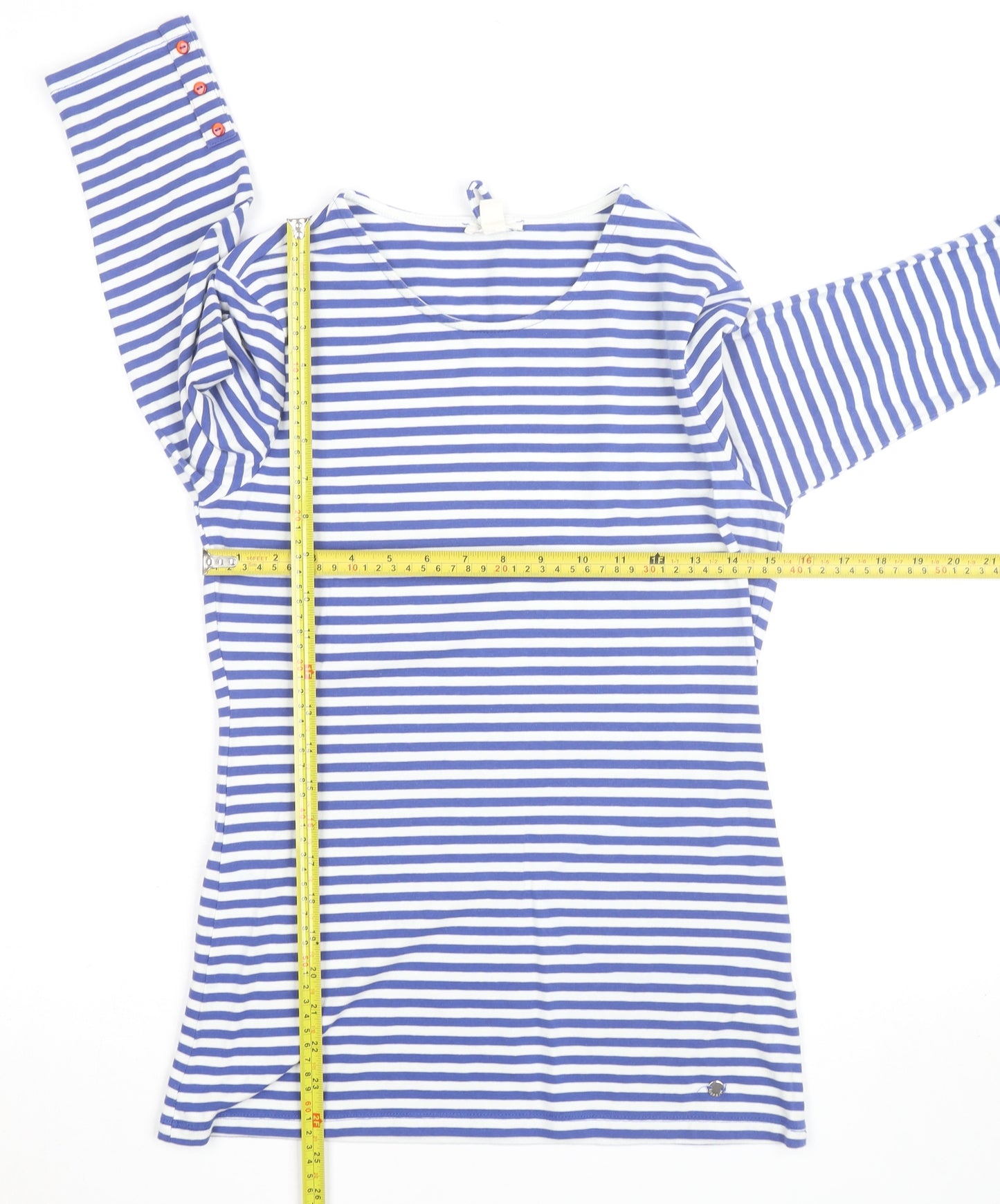 Esprit Women Blue White Striped Long Sleeve Boat Neck T-Shirt L