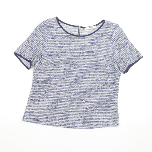 Oasis Women Blue Striped Short Sleeve Crew Neck Top M