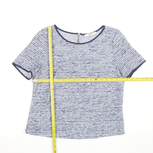 Oasis Women Blue Striped Short Sleeve Crew Neck Top M