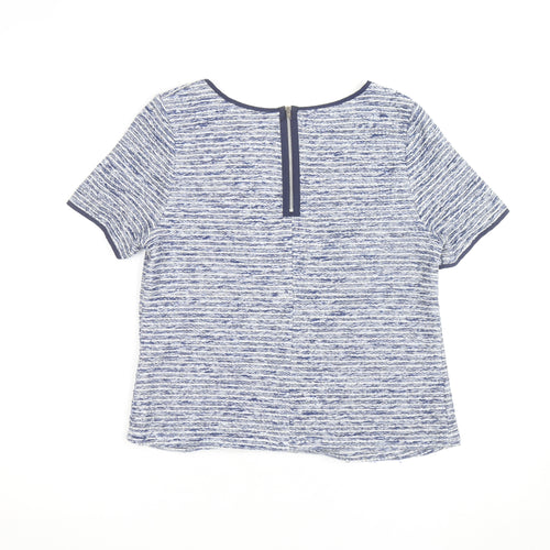 Oasis Women Blue Striped Short Sleeve Crew Neck Top M