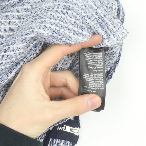 Oasis Women Blue Striped Short Sleeve Crew Neck Top M