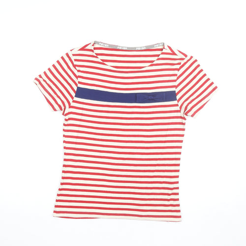 Fever Women's Red Striped Bow T-Shirt Size 8 Short Sleeve Cotton