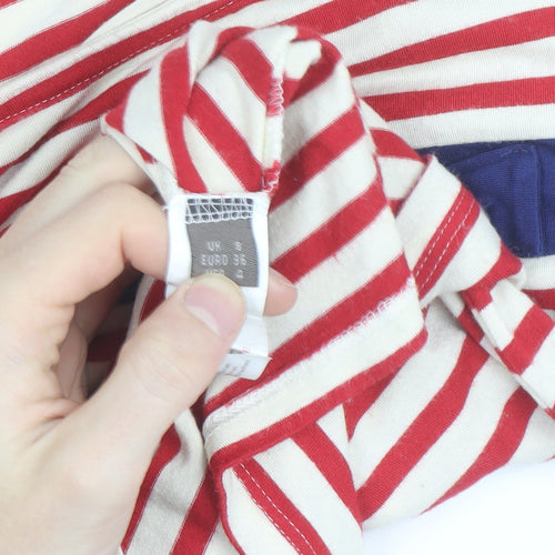 Fever Women's Red Striped Bow T-Shirt Size 8 Short Sleeve Cotton