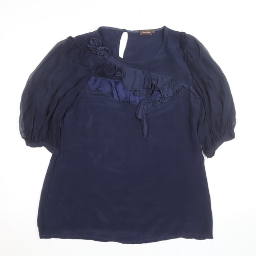 Phase Eight Women's Blue Silk Cotton Ruffle Tunic Blouse Size 12