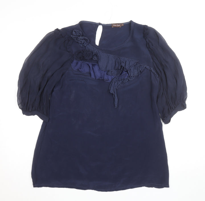 Phase Eight Women's Blue Silk Cotton Ruffle Tunic Blouse Size 12