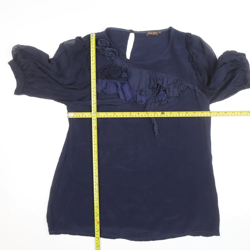 Phase Eight Women's Blue Silk Cotton Ruffle Tunic Blouse Size 12