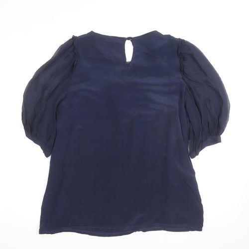 Phase Eight Women's Blue Silk Cotton Ruffle Tunic Blouse Size 12
