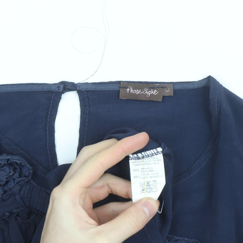 Phase Eight Women's Blue Silk Cotton Ruffle Tunic Blouse Size 12