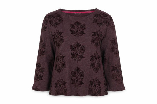 Front view of White Stuff Women's Brown Floral Tunic Top, size 12, Long Sleeve