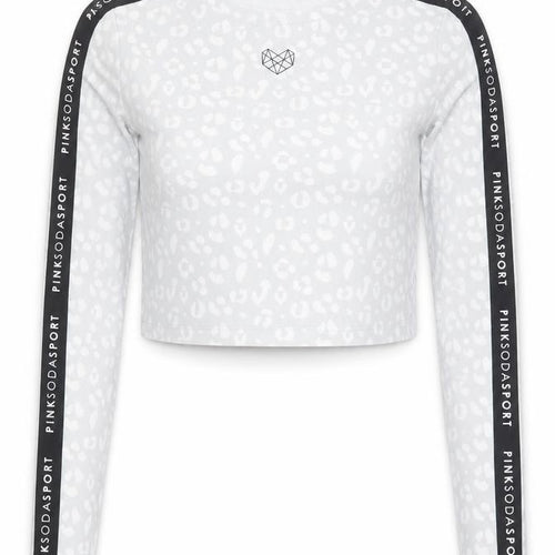 Pink Soda Sport Womens Grey Cropped Long Sleeve Animal Print T-Shirt UK 6 2XS