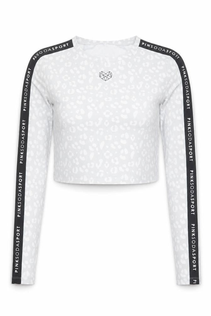 Pink Soda Sport Womens Grey Cropped Long Sleeve Animal Print T-Shirt UK 6 2XS