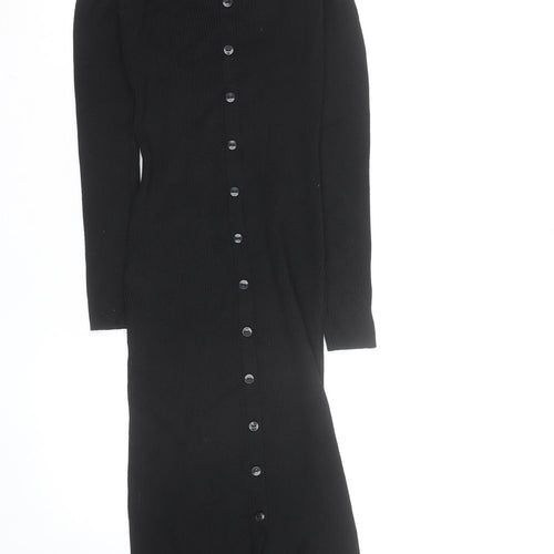 New Look Women's Black Size 8 Bodycon Midi Knit Button Dress