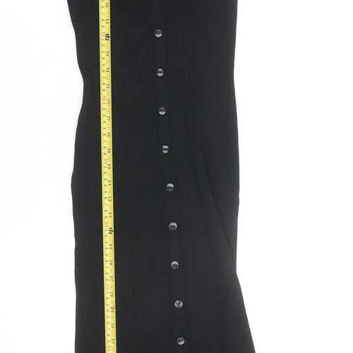 New Look Women's Black Size 8 Bodycon Midi Knit Button Dress