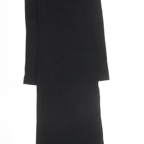 New Look Women's Black Size 8 Bodycon Midi Knit Button Dress