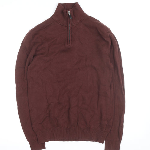 Next Men's Brown 1/4 Zip Cotton Knit Jacket Size S Regular
