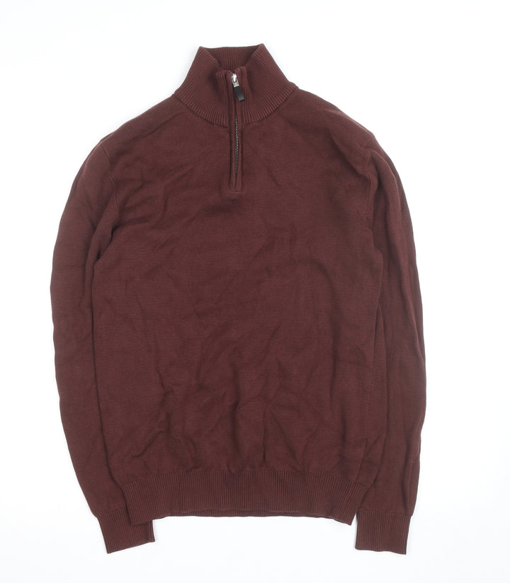 Next Men's Brown 1/4 Zip Cotton Knit Jacket Size S Regular