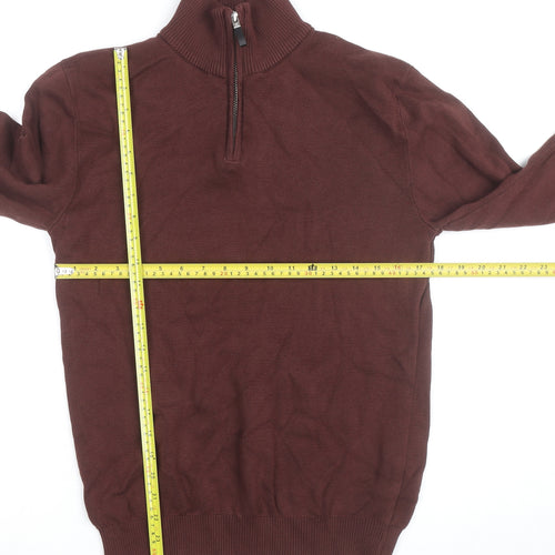 Next Men's Brown 1/4 Zip Cotton Knit Jacket Size S Regular