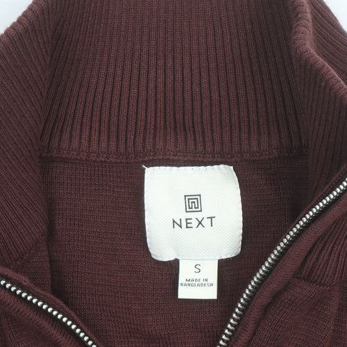 Next Men's Brown 1/4 Zip Cotton Knit Jacket Size S Regular