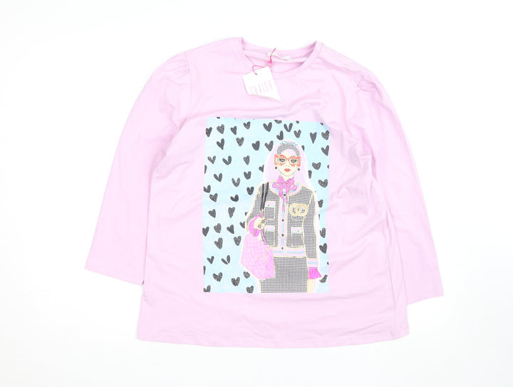 Savida Women Pink Long Sleeve Graphic T-Shirt Size 14