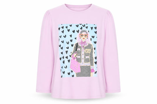 Front view of Savida Women Pink Long Sleeve Graphic T-Shirt, size 14