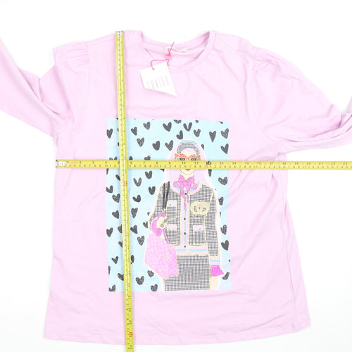 Savida Women Pink Long Sleeve Graphic T-Shirt Size 14