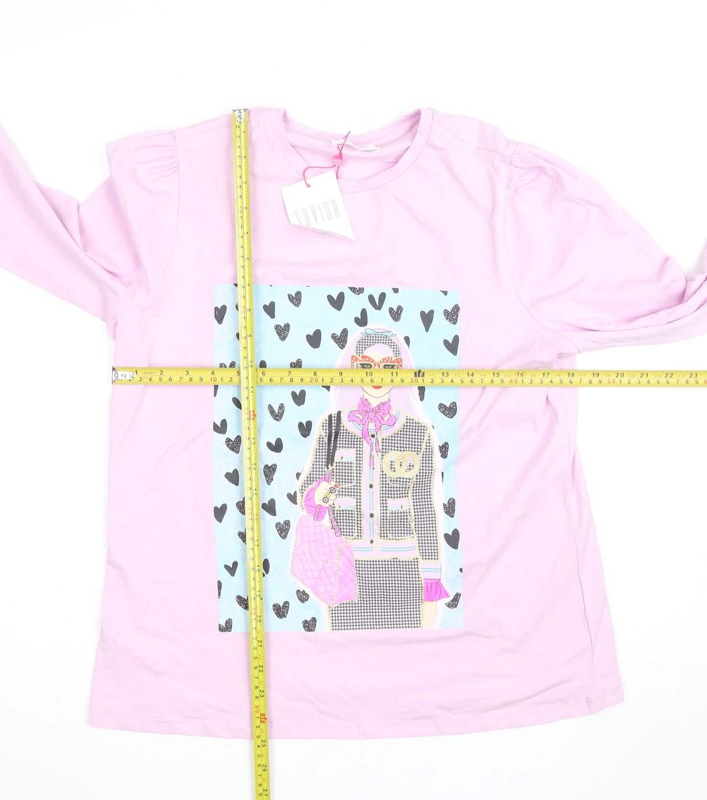 Savida Women Pink Long Sleeve Graphic T-Shirt Size 14