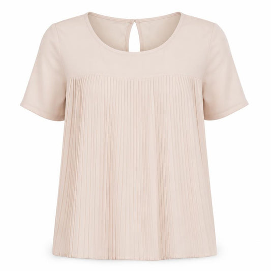 Front view of French Connection Women's Beige Pleated Chiffon Blouse XS