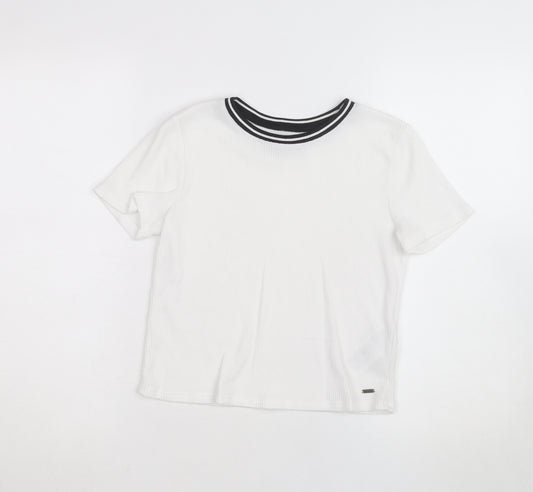 Hollister Women White Ringer T-Shirt Size S Classic Casual Top