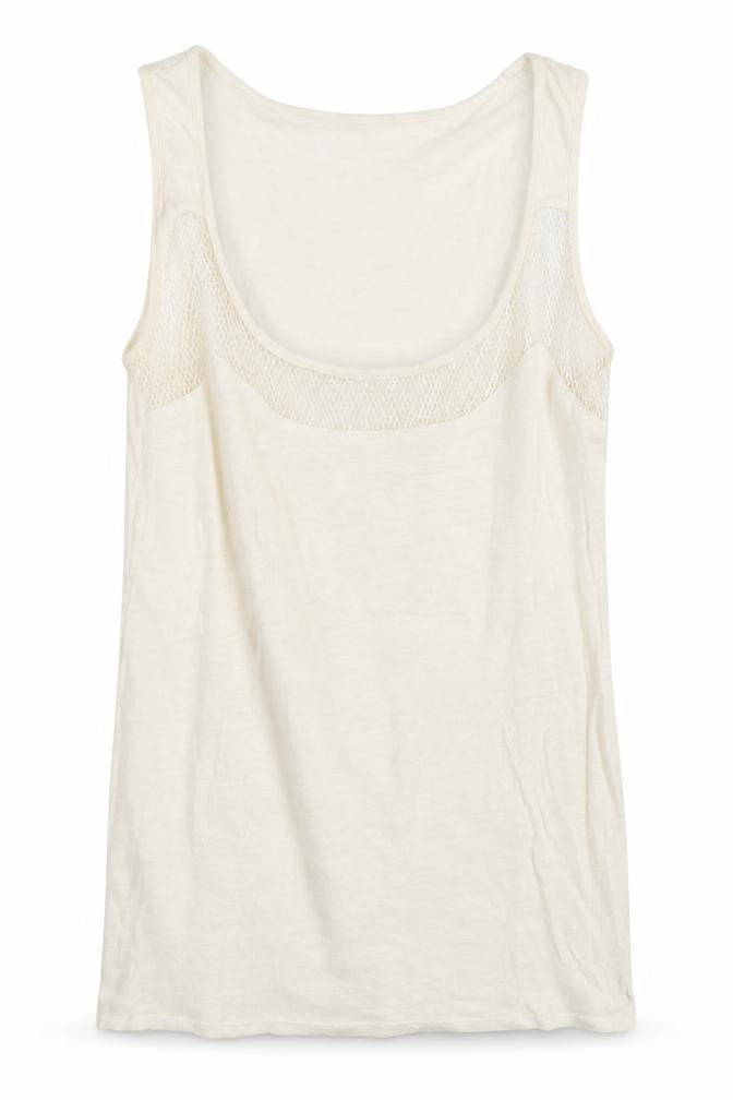 Front view of NAF NAF Women's Ivory Cotton Mesh Tank Top, size M