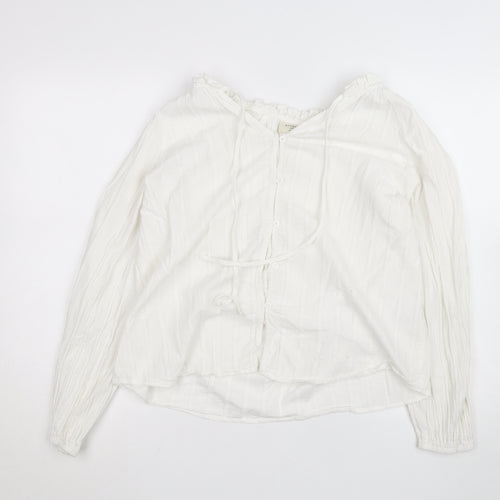 Primrose London Women’s White Cotton Ruffle Tunic Blouse UK14