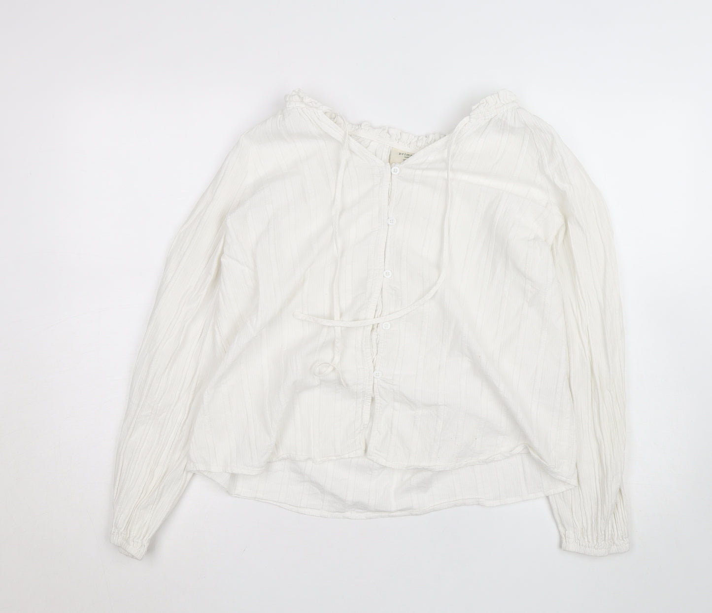 Primrose London Women’s White Cotton Ruffle Tunic Blouse UK14