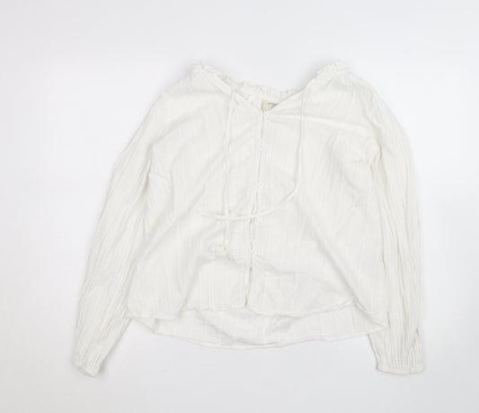 Primrose London Women’s White Cotton Ruffle Tunic Blouse UK14