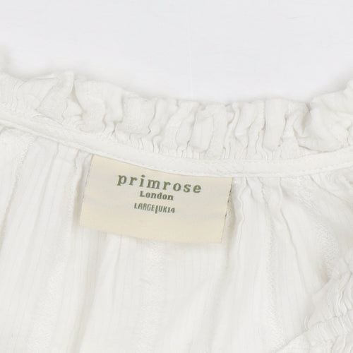 Primrose London Women’s White Cotton Ruffle Tunic Blouse UK14