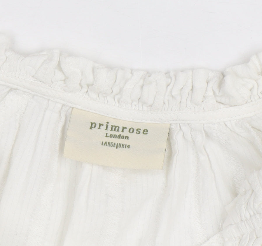 Primrose London Women’s White Cotton Ruffle Tunic Blouse UK14
