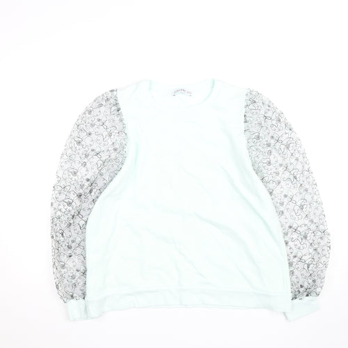 Gallery Women Mint Green Floral Lace Sleeve Sweatshirt UK M
