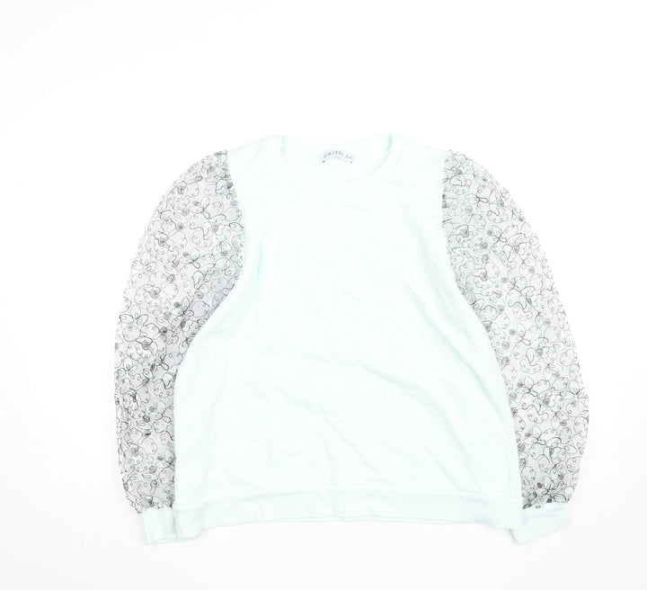 Gallery Women Mint Green Floral Lace Sleeve Sweatshirt UK M