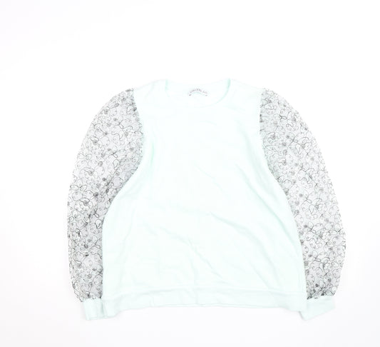 Gallery Women Mint Green Floral Lace Sleeve Sweatshirt UK M