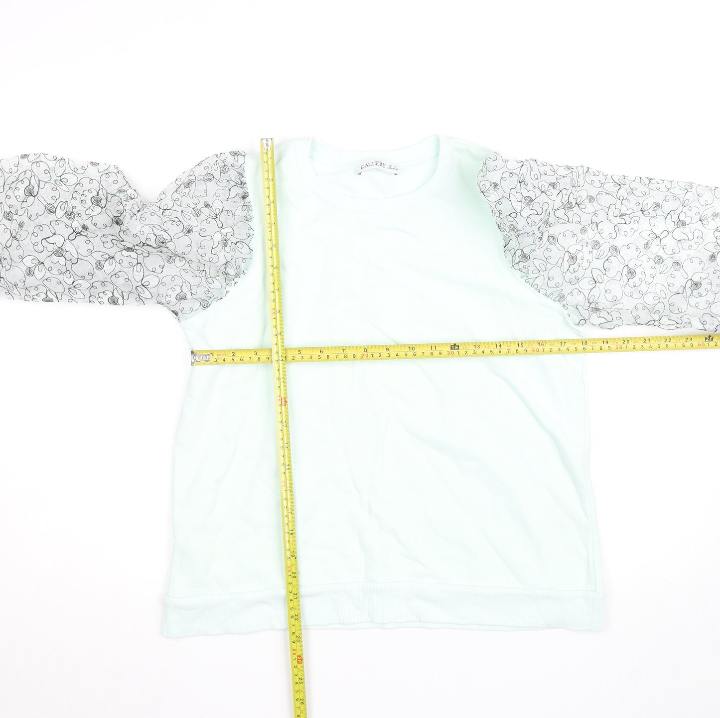 Gallery Women Mint Green Floral Lace Sleeve Sweatshirt UK M