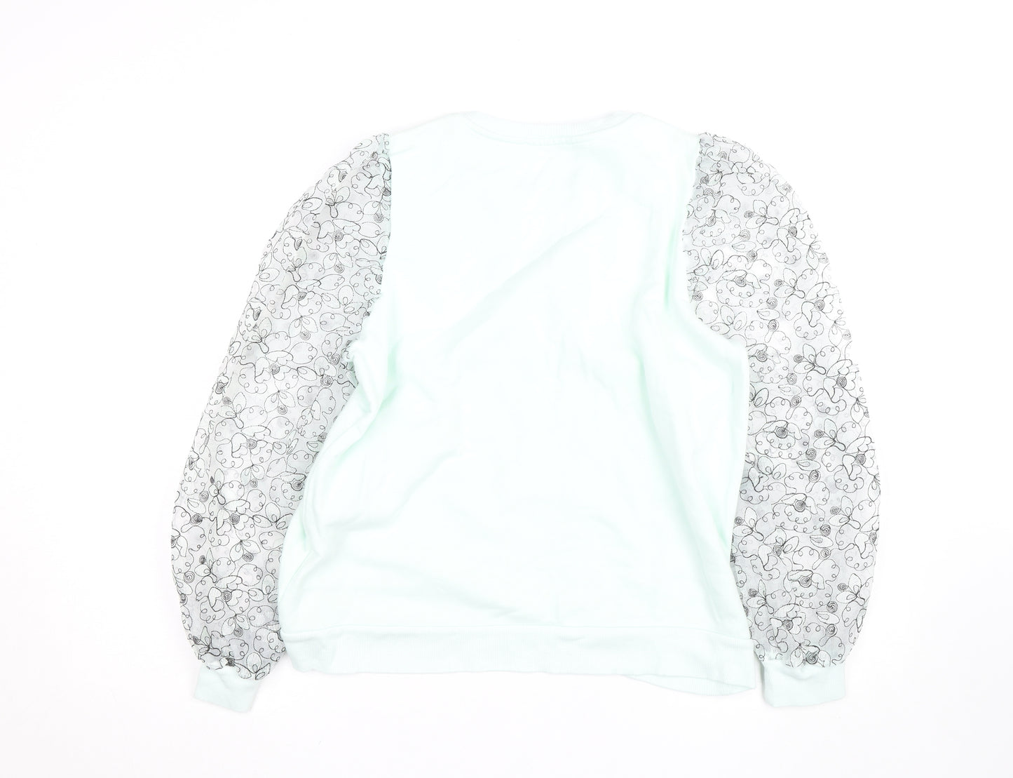 Gallery Women Mint Green Floral Lace Sleeve Sweatshirt UK M