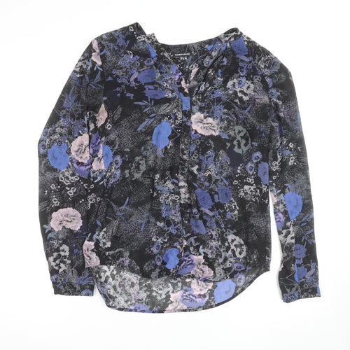 Warehouse Women’s Black Blue Floral Long Sleeve Blouse UK 6