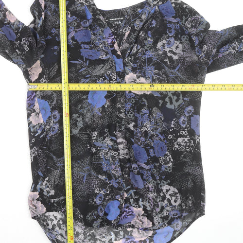 Warehouse Women’s Black Blue Floral Long Sleeve Blouse UK 6