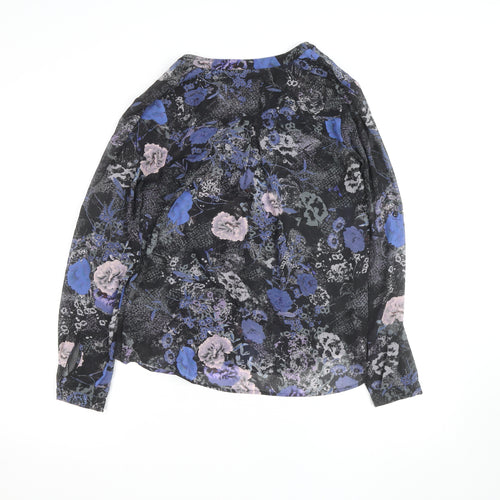 Warehouse Women’s Black Blue Floral Long Sleeve Blouse UK 6