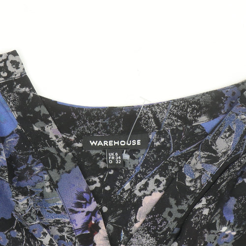Warehouse Women’s Black Blue Floral Long Sleeve Blouse UK 6