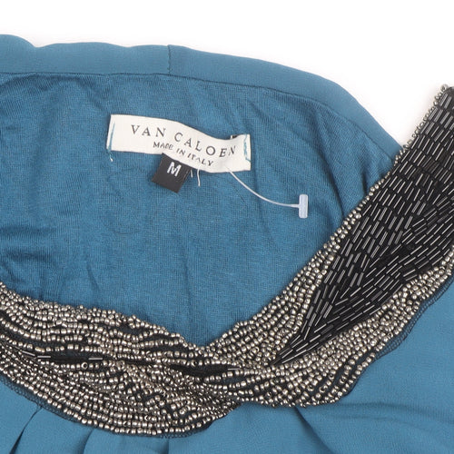 Van Caloen Women’s Blue Beaded Boat Neck Tunic Blouse Size M
