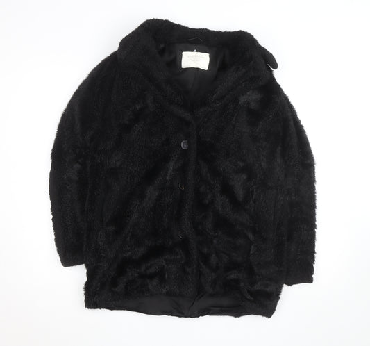 Zara Woman Black Faux Fur Mid-Length Coat Women M Autumn Winter