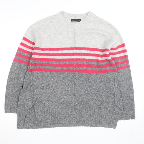Marks and Spencer Women's Grey Striped Knit Pullover Jumper Size 12