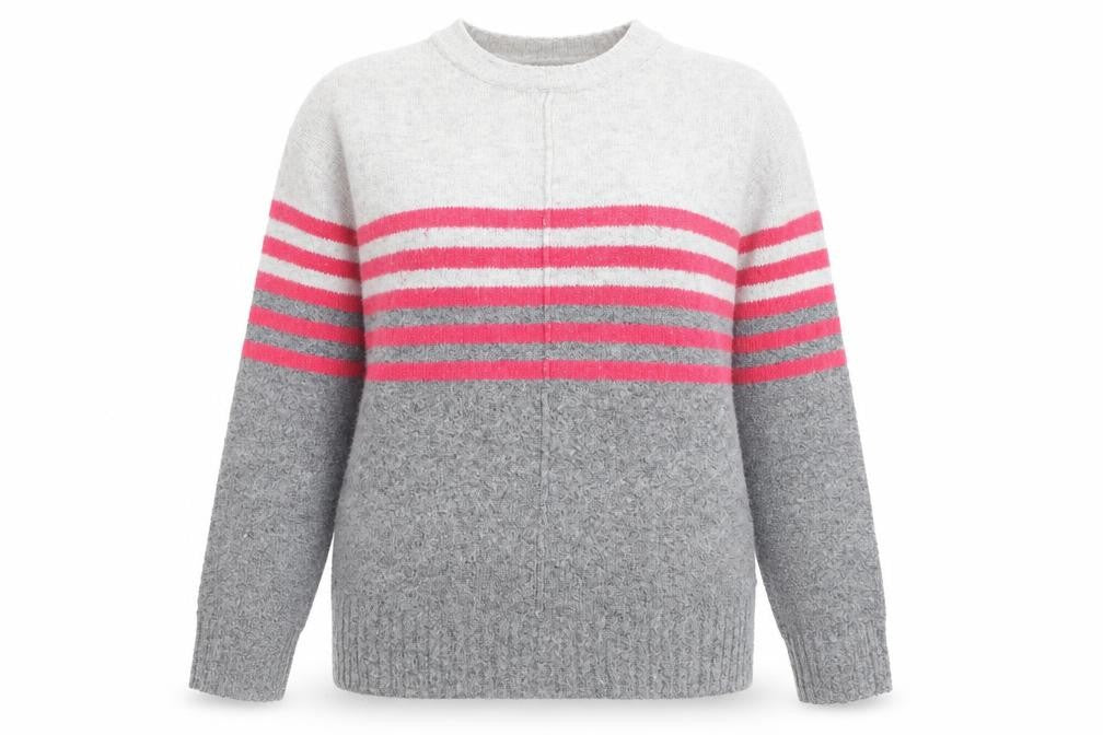 Front view of Marks & Spencer Women's Grey Striped Knit jumper, size 12