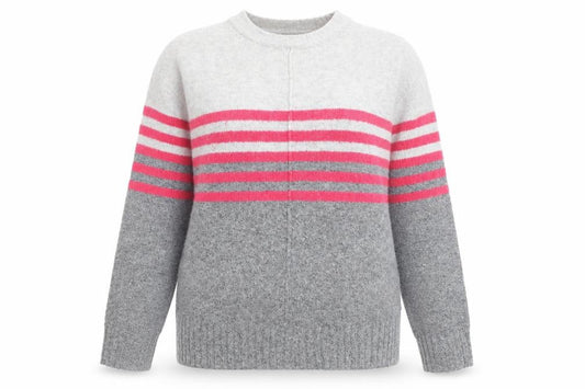 Front view of Marks & Spencer Women's Grey Striped Knit jumper, size 12