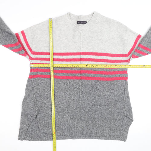 Marks and Spencer Women's Grey Striped Knit Pullover Jumper Size 12
