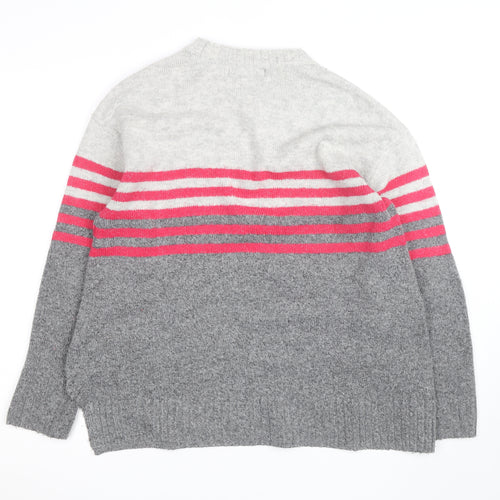 Marks and Spencer Women's Grey Striped Knit Pullover Jumper Size 12